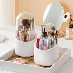 360° Rotating Makeup Brush Organizer with Dustproof Cover – Cosmetic Storage Holder
