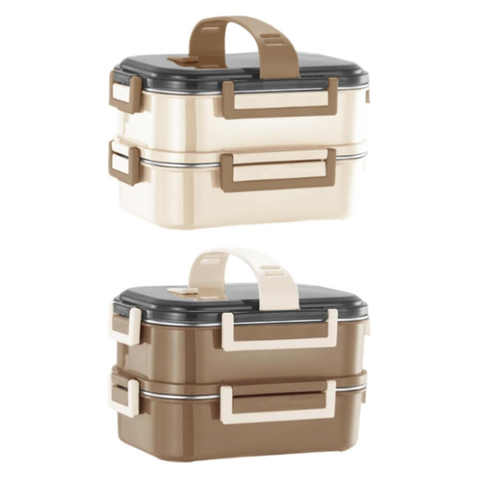 2-Tier Leakproof Lunch Box with Compartments & Handle – Portable Bento Food Storage Box