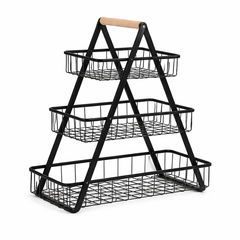 Premium 3-Tier Metal Storage Rack with Wooden Handle