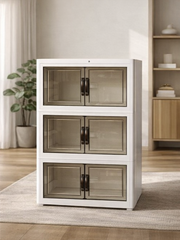 Modular Storage Cabinet with Transparent Doors | Stackable Organizer for Home, Office & Living Room
