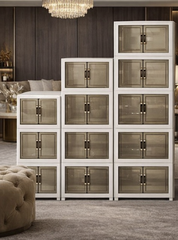 Modular Storage Cabinet with Transparent Doors | Stackable Organizer for Home, Office & Living Room