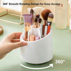 360° Rotating Makeup Brush Organizer with Dustproof Cover – Cosmetic Storage Holder