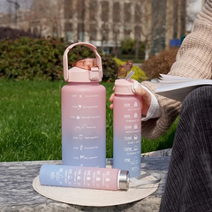 3-Piece Time Marker Water Bottle Set – Gradient Gym Bottles with Straw