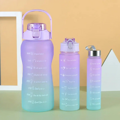 3-Piece Time Marker Water Bottle Set – Gradient Gym Bottles with Straw