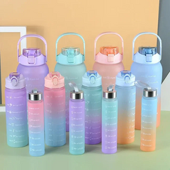 3-Piece Time Marker Water Bottle Set – Gradient Gym Bottles with Straw