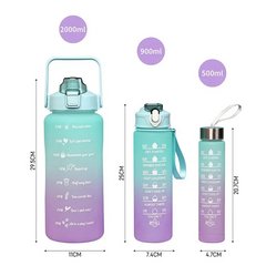 3-Piece Time Marker Water Bottle Set – Gradient Gym Bottles with Straw