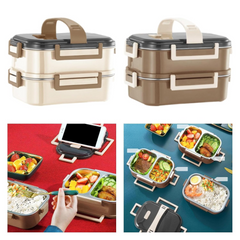 2-Tier Leakproof Lunch Box with Compartments & Handle – Portable Bento Food Storage Box