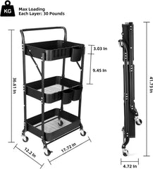 3-Tier Folding Kitchen Storage Trolley – Mobile Utility Rack for Home, Dining & Office Use
