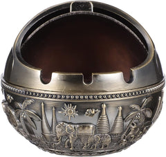 Retro Metal Round Cigarette Ashtray with Lid – Windproof & Stylish