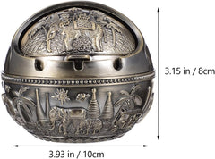 Retro Metal Round Cigarette Ashtray with Lid – Windproof & Stylish