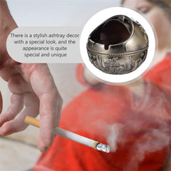 Retro Metal Round Cigarette Ashtray with Lid – Windproof & Stylish
