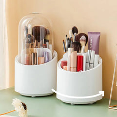 360° Rotating Makeup Brush Organizer with Dustproof Cover – Cosmetic Storage Holder