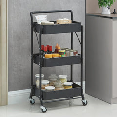 3-Tier Folding Kitchen Storage Trolley – Mobile Utility Rack for Home, Dining & Office Use