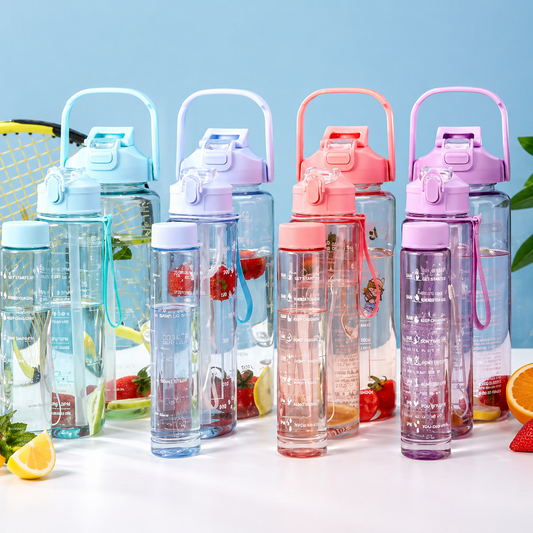 Motivational Time Marker Water Bottle with Straw – Leakproof Fitness Hydration Bottle