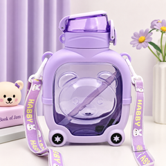 TeddyRide Kids Straw Water Bottle with Carry Strap