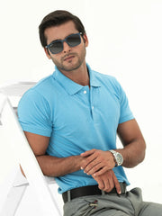 Sky Blue Basic Polo Shirt For Men