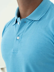 Sky Blue Basic Polo Shirt For Men