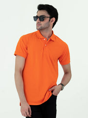 Orange Basic Cotton Polo Shirt For Men