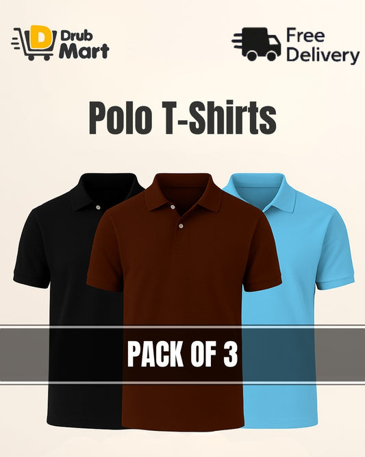 Pack of 3 - Polo Shirt For Men (Dark Brown, Sky Blue ,Black)