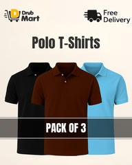 Pack of 3 - Polo Shirt For Men (Dark Brown, Sky Blue ,Black)
