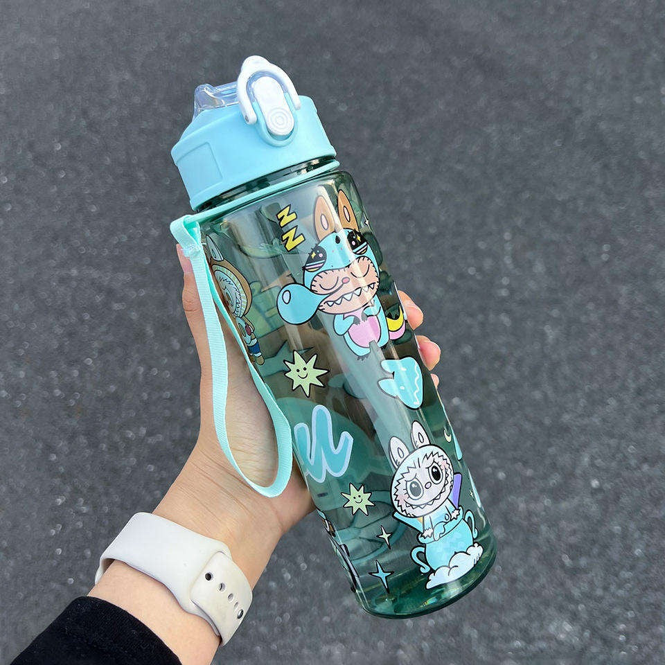 Labubu Cartoon Kids Water Bottle with Straw – Leakproof School Bottle