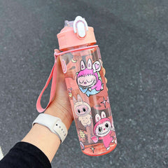 Labubu Cartoon Kids Water Bottle with Straw – Leakproof School Bottle
