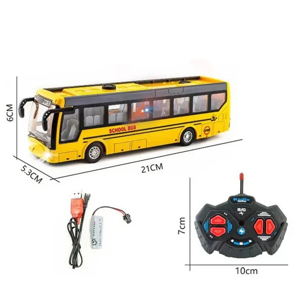 Rechargeable Remote Control School Bus Toy – 21cm Mini RC Bus with Lights & Battery (USB Charging)