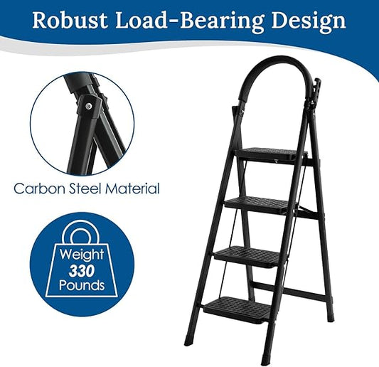 StepSmart Space-Saver Folding Ladder | 4-Step Heavy-Duty Foldable Step Ladder